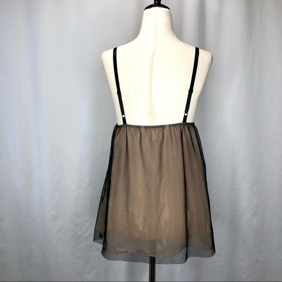 Victoria’s Secret babydoll camisole black netting over tan rhinestones S - Picture 4 of 8